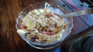 Fruit salad with coconut milk at Cafe del Sunshine in Koh Chang