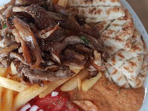 Gyros made of mushrooms at Evilion Bistro in Crete