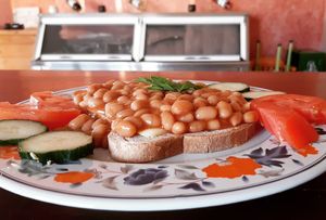 Gluten Free Baked Beans on Toast at Evilion Bistro in Crete