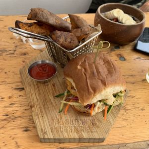 Quinoa jackfruit crab cake sandwich  at The Butcher's Daughter - West Village in New York City