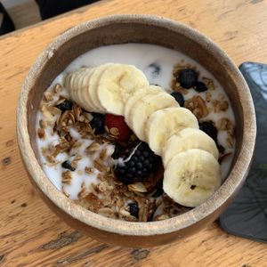 Coconut yogurt and granola with fruits  at The Butcher's Daughter - West Village in New York City