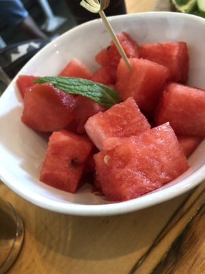 Yuzu watermelon side dish  at The Butcher's Daughter - West Village in New York City