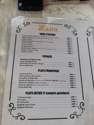 menu 2019 at Noble Veg in Lome