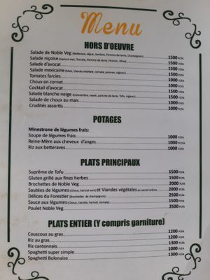 menu 2019 at Noble Veg in Lome