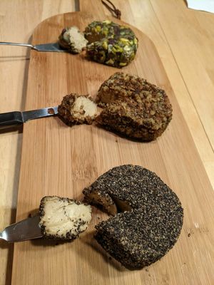 Cashew cheese wheels 💖 at Three Girls Vegan Creamery - Boston in Guilford