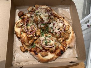 BBQ chicken apizza at Three Girls Vegan Creamery - Boston in Guilford