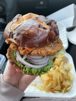 Crispy Buffalo chicken sandwich at Three Girls Vegan Creamery - Boston in Guilford