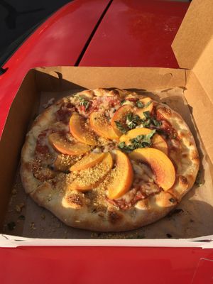 Peach and prosciutto pizza   at Three Girls Vegan Creamery - Boston in Guilford