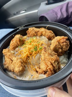 Crispy chicken mashed potato bowl- sooo good  at Three Girls Vegan Creamery - Boston in Guilford
