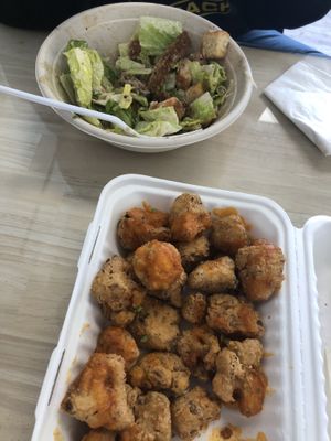 Caesar Salad with Cutlet and Buffalo Cauliflower with Buttermilk Ranch  at Three Girls Vegan Creamery - Boston in Guilford