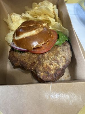 Crispy buffalo chicken sandwich at Three Girls Vegan Creamery - Boston in Guilford