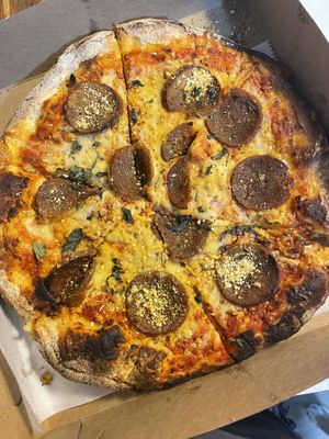 Pepperoni apizza at Three Girls Vegan Creamery - Boston in Guilford