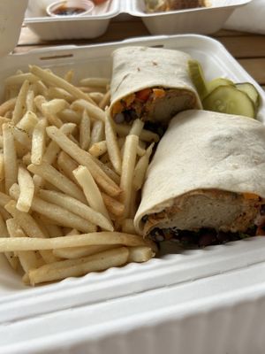 Crispy chicken and avocado southwestern wrap at Three Girls Vegan Creamery - Boston in Guilford