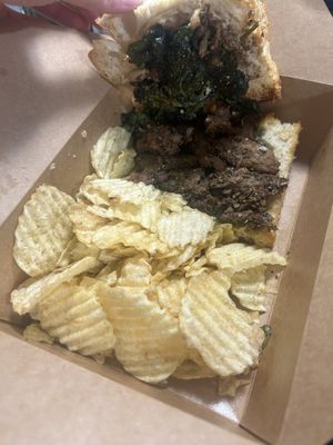 Porchetta, broccoli rabe, and provolone focaccia at Three Girls Vegan Creamery - Boston in Guilford