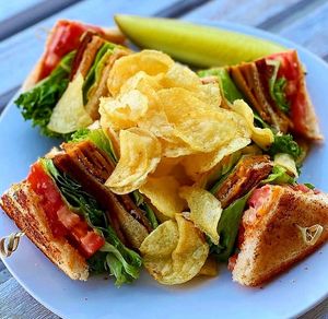 'Turkey' Club with Crispy 'Bacon" at Three Girls Vegan Creamery - Boston in Guilford