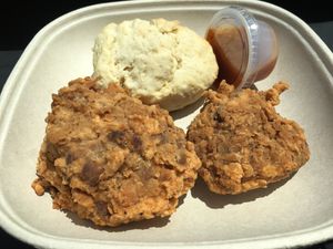 Fried Chick’n and vegan honey biscuit at Three Girls Vegan Creamery - Boston in Guilford