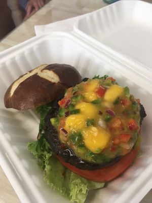 Mango salsa burger. So good!  at Three Girls Vegan Creamery - Boston in Guilford