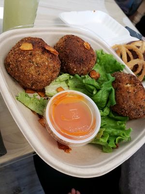 Mac n "cheese" balls at Three Girls Vegan Creamery - Boston in Guilford