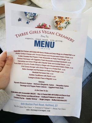 Menu  at Three Girls Vegan Creamery - Boston in Guilford