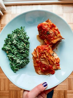 Eggplant parm and lasagna  at Three Girls Vegan Creamery - Boston in Guilford