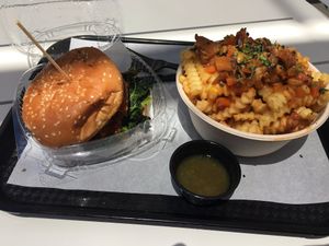 Stacked veggie and poutine at ButterLeaf in Irvine