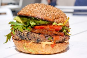 Check out that vegan burgers patty! at ButterLeaf in Irvine