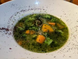 An excellent quinoa and basil soup. at El Jardin in Puerto Ayora