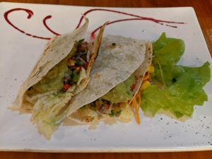 Tacos. Tasty but very soggy. at El Jardin in Puerto Ayora