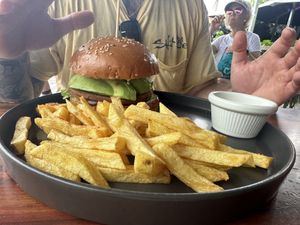 Vegan burger  at El Jardin in Puerto Ayora