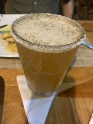 Michelada (beer with chilli paste) at El Jardin in Puerto Ayora