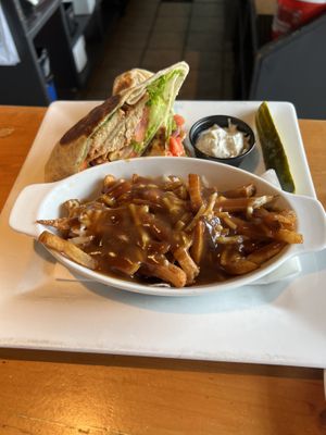 Buffalo chickn wrap with vegan pontine   at Taps Brewhouse & Grill in Niagara Falls