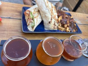 Vegan chicken buffalo wrap with poutine   at Taps Brewhouse & Grill in Niagara Falls