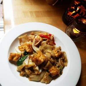 Pad Key Mao (drunken noodles) with fried tofu at Khun Nine Thai in Baltimore