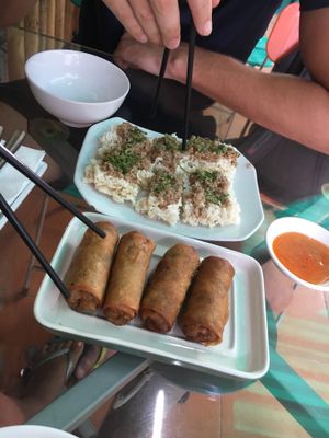Fried springs roll and fried rice mushroom  at Ngo Quan Chay in Ho Chi Minh City