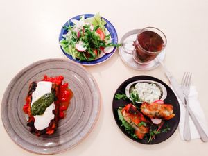 Mousaka and Spanikopita at Cafe Michaelangelo at Michelangelo Cafe in Tel Aviv
