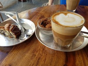 Coffee and chocolate cake at Michelangelo Cafe in Tel Aviv