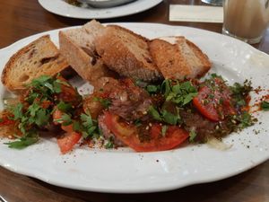 פטה מצוין עם ריבת בצל at Michelangelo Cafe in Tel Aviv