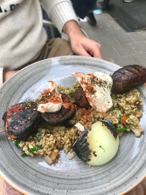 Mushroom Kebab w Freekeh. YUM.  at Michelangelo Cafe in Tel Aviv