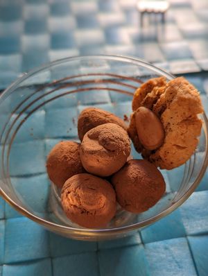 Chocolate truffles - used to be one of my favourite desserts before going vegan and haven't had them for years, I was so excited! And they did not disappoint! at Frida's in Perpignan