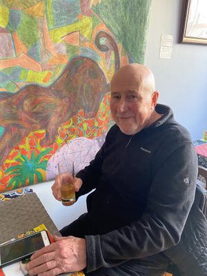 Steve enjoying himself. Sorry too hungry and excited to take food pics!   at Frida's in Perpignan