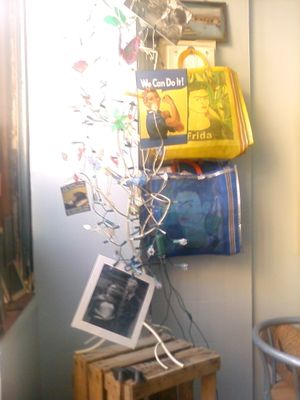 detail with b/w photos inside at Frida's in Perpignan