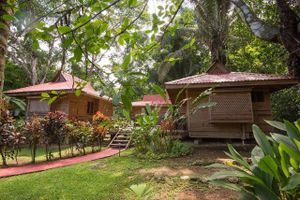 Our bungalow villas in the heart of our jungle gardens. Each has a private bath and even a small kitchen. Our property is on a beautiful river, and has a newly refurbished outdoor pool for rejuvenation every day of the year (it's never cold in Costa Rica). 
 at El Mono Feliz in Ojochal De Osa