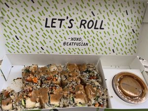 Custom tofu roll with Thai peanut dressing  at Fusian in Beavercreek