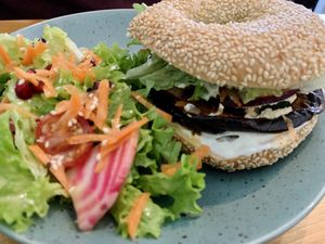 Egg plant bagel #Veganuary at Glow in Luxembourg City