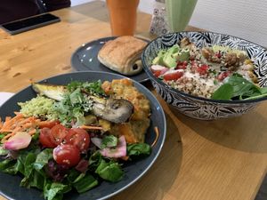 Dish of the day + Buddha bowl + pain au chocolat #Veganuary at Glow in Luxembourg City