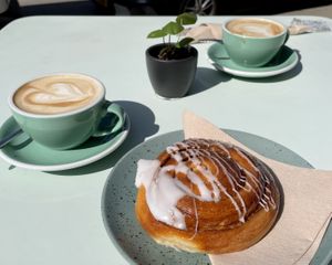 Coffee and a cinnamon bun  at Glow in Luxembourg City