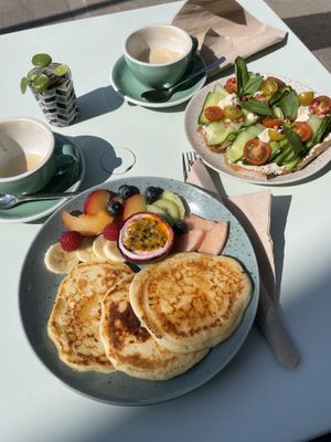 Pancakes and some sort of vegan cream cheese sandwich   at Glow in Luxembourg City