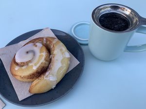 Cinnamon roll and Earl Grey tea    at Glow in Luxembourg City