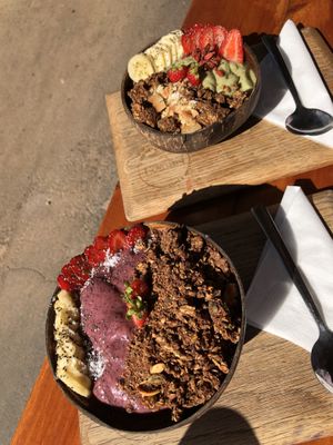 Blazin berry and gone green smoothie bowls  at Nourish'd Cafe & Juicery - Kloof in Cape Town