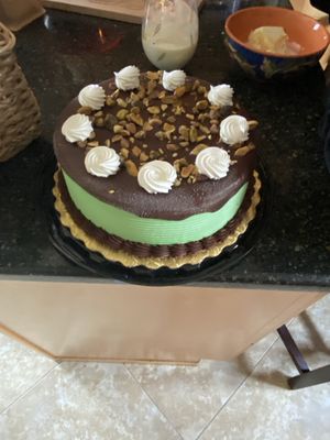 So delicious vegan pistachio ice cream cake!  at Hershey's Ice Cream & More in Levittown